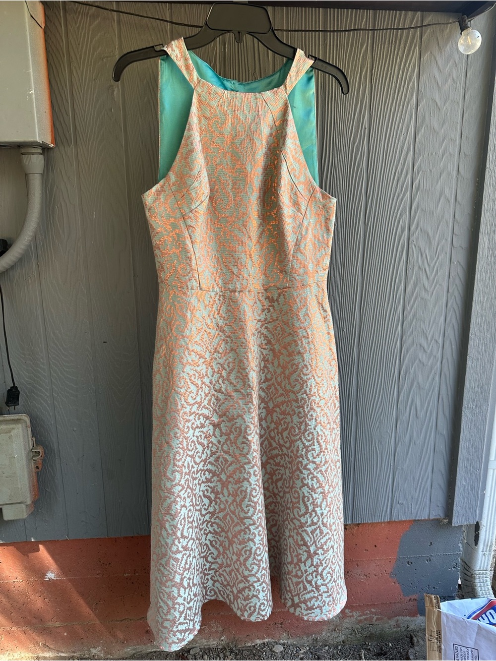 EUC Eve Franco Sleeveless size 8 women’s dress in a shimmery pink/coral and Teal